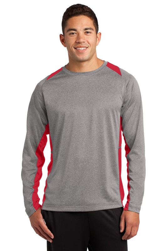 Sport-Tek Long Sleeve Heather Colorblock Contender Tee. ST361LS Vintage Heather/ True Red