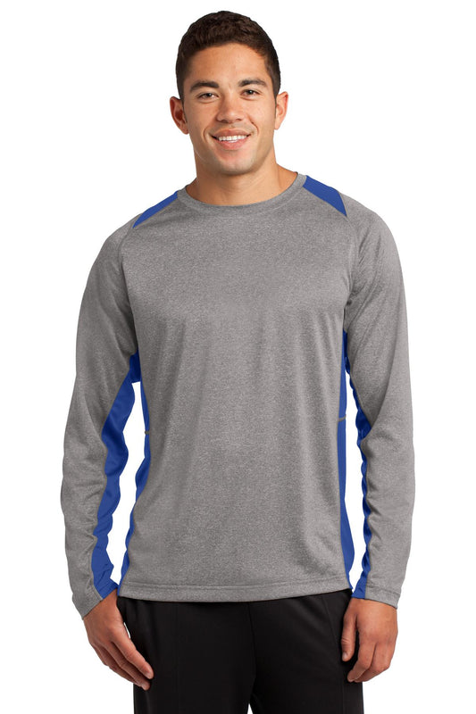 Sport-Tek Long Sleeve Heather Colorblock Contender Tee. ST361LS Vintage Heather/ True Royal