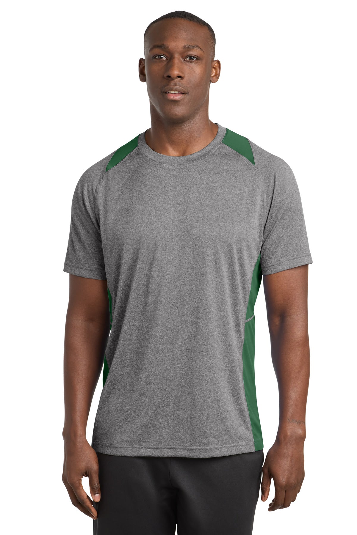 Sport-Tek Heather Colorblock Contender Tee ST361 Vintage Heather/ Forest Green