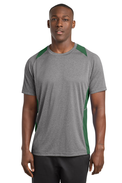 Sport-Tek Heather Colorblock Contender Tee ST361 Vintage Heather/ Forest Green