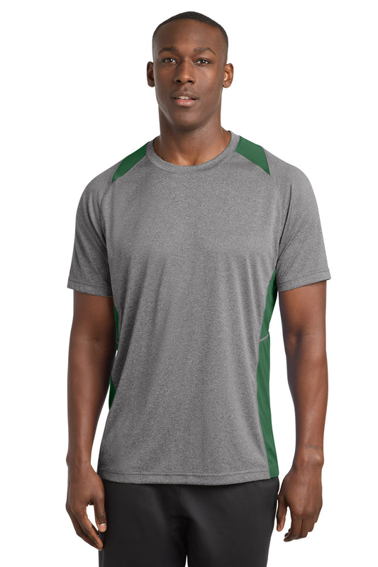 Sport-Tek Heather Colorblock Contender Tee ST361 Vintage Heather/ Forest Green