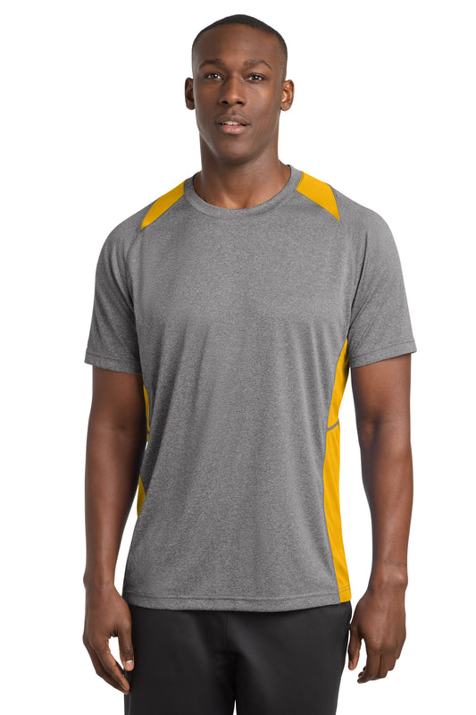 Sport-Tek Heather Colorblock Contender Tee ST361 Vintage Heather/ Gold