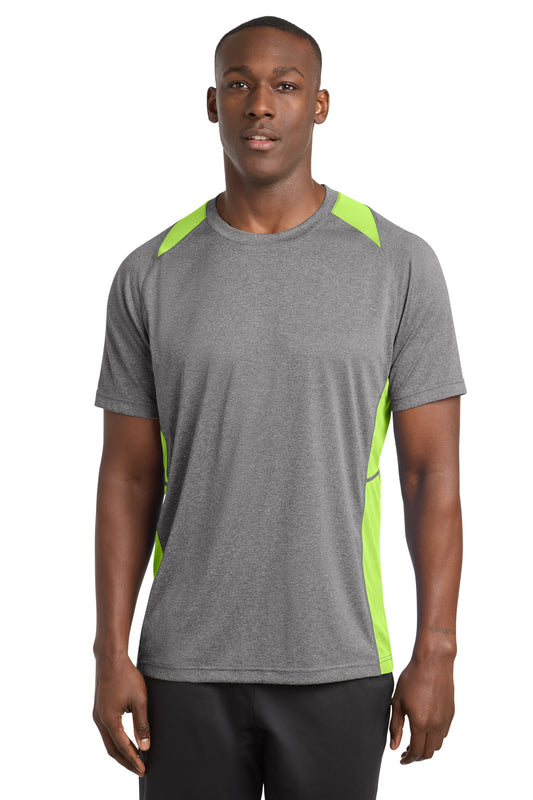 Sport-Tek Heather Colorblock Contender Tee ST361 Vintage Heather/ Lime Shock