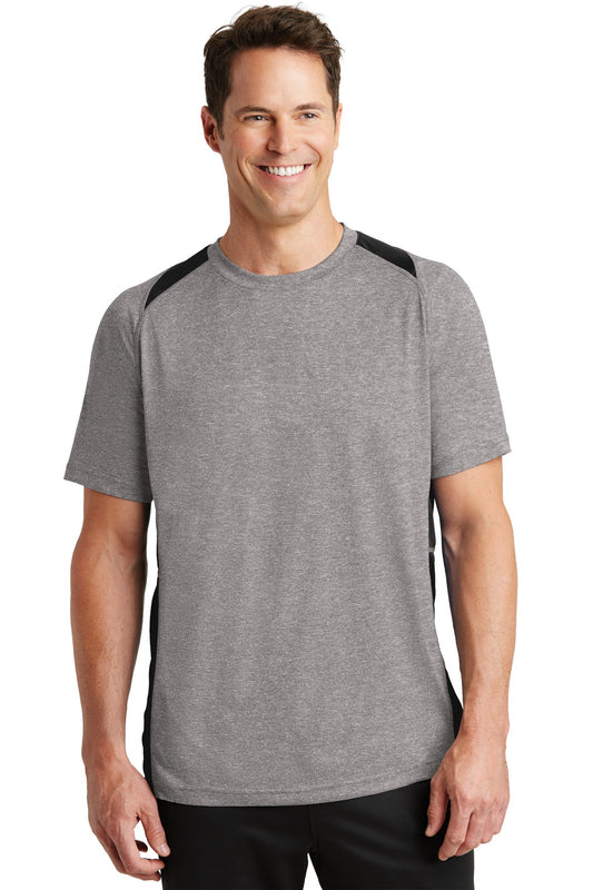 Sport-Tek Heather Colorblock Contender Tee. ST361 Vintage Heather/ Black