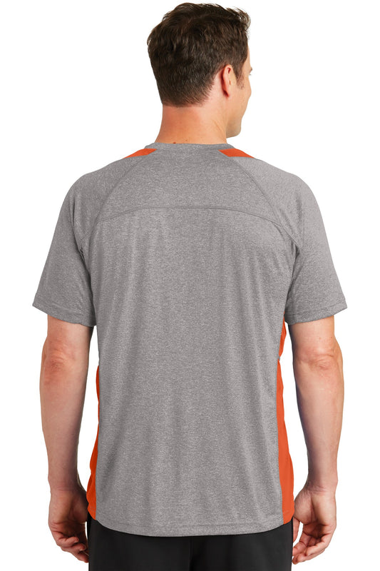 Sport-Tek Heather Colorblock Contender Tee. ST361 Vintage Heather/ Deep Orange