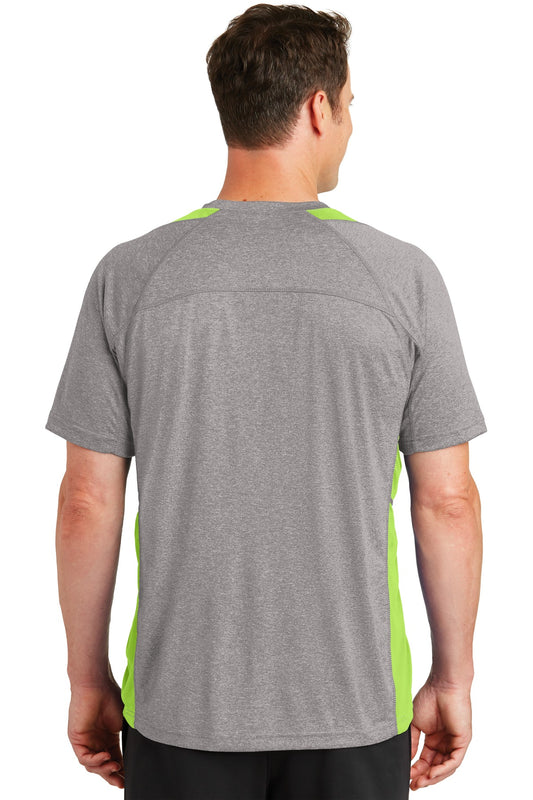 Sport-Tek Heather Colorblock Contender Tee. ST361 Vintage Heather/ Lime Shock