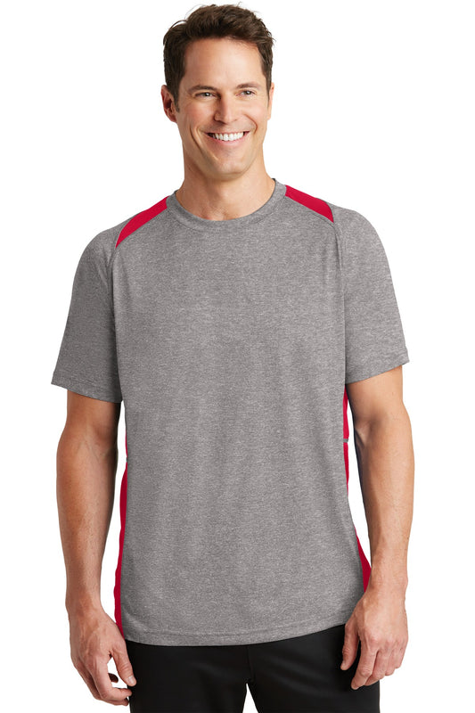 Sport-Tek Heather Colorblock Contender Tee. ST361 Vintage Heather/ True Red