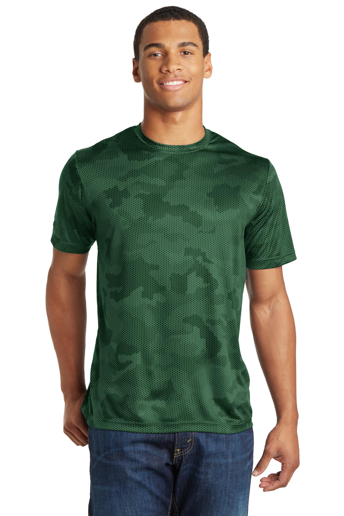 Sport-Tek CamoHex Tee. ST370 Forest Green