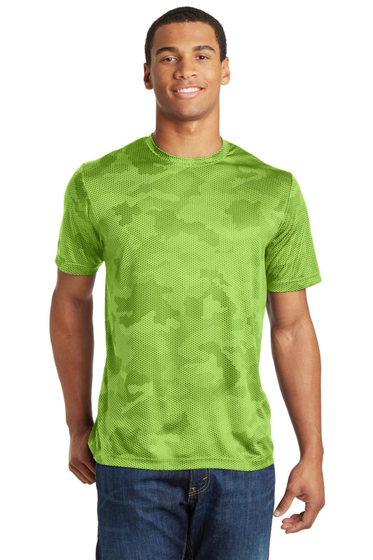 Sport-Tek CamoHex Tee. ST370 Lime Shock