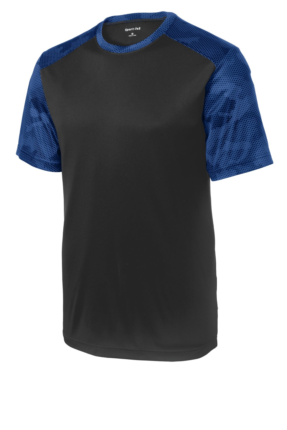 Sport-Tek CamoHex Colorblock Tee. ST371 Black/ True Royal