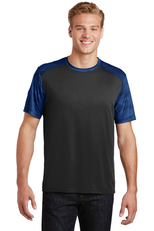 Sport-Tek CamoHex Colorblock Tee. ST371 Black/ True Royal