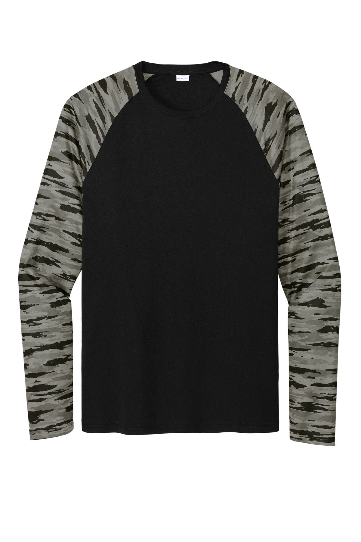 Sport-Tek Drift Camo Colorblock Long Sleeve Tee ST376LS Black