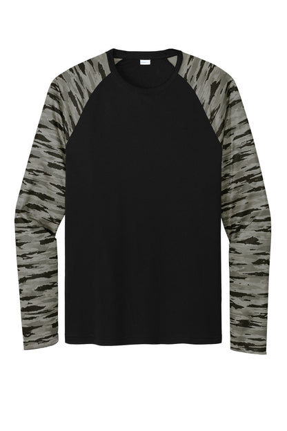 Sport-Tek Drift Camo Colorblock Long Sleeve Tee ST376LS Black