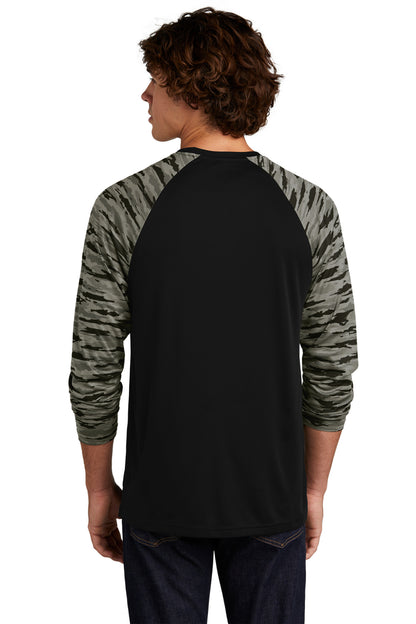 Sport-Tek Drift Camo Colorblock Long Sleeve Tee ST376LS Black