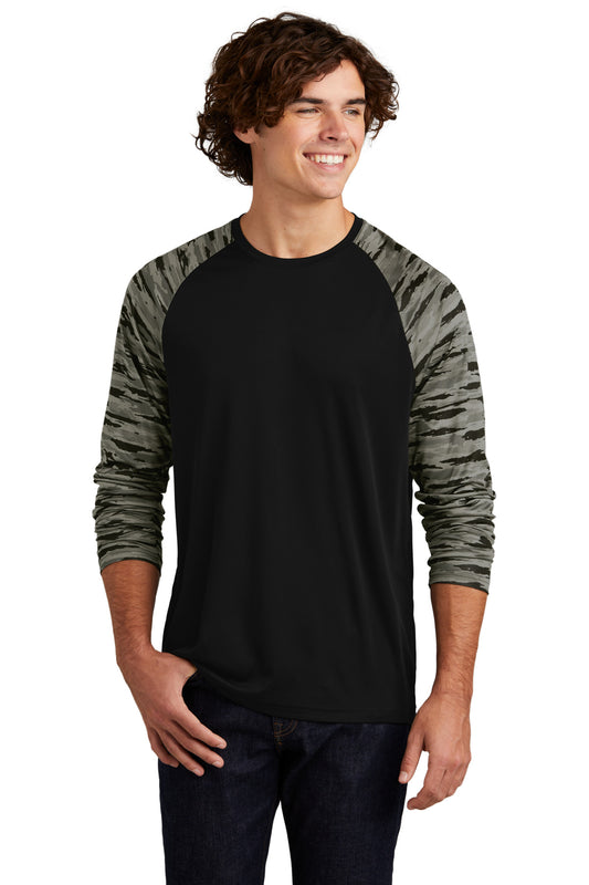 Sport-Tek Drift Camo Colorblock Long Sleeve Tee ST376LS Black