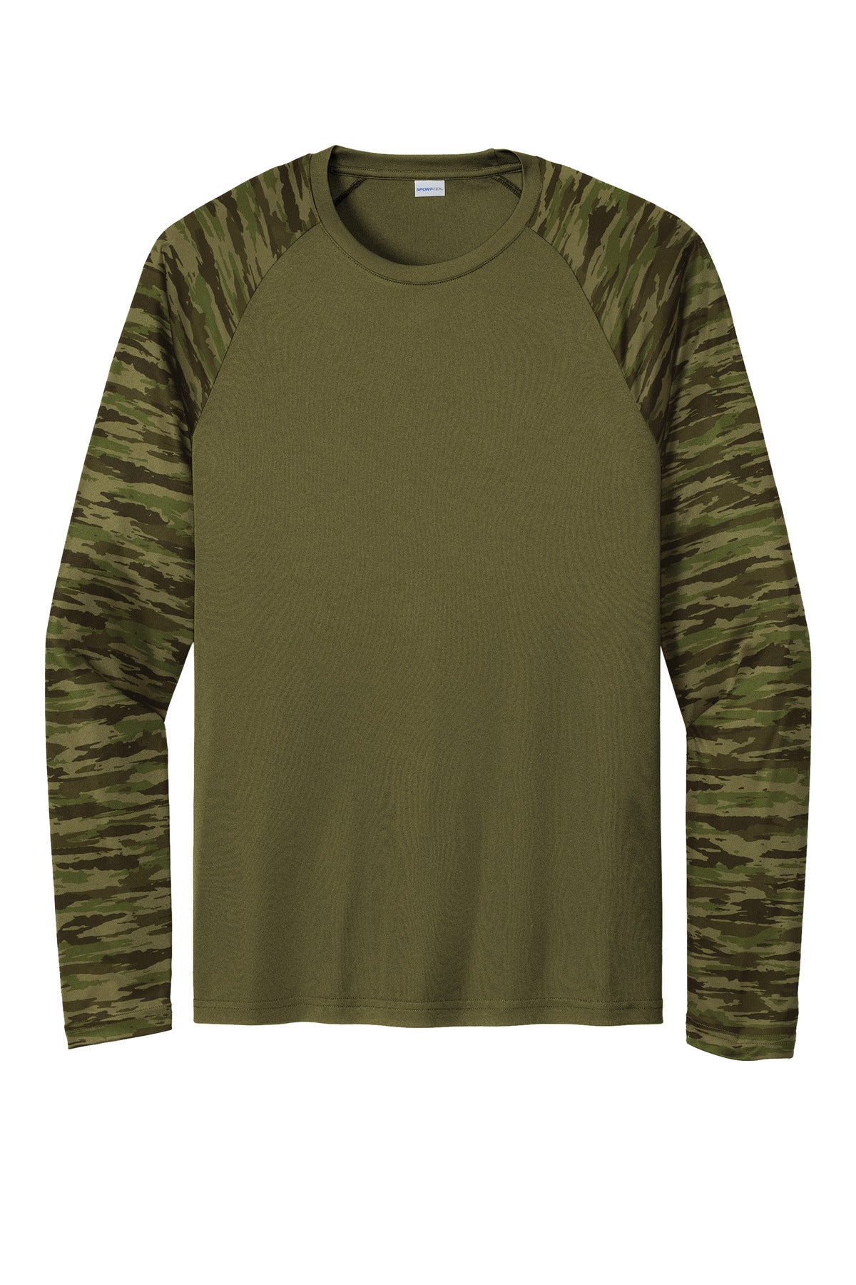 Sport-Tek Drift Camo Colorblock Long Sleeve Tee ST376LS Olive Drab Green