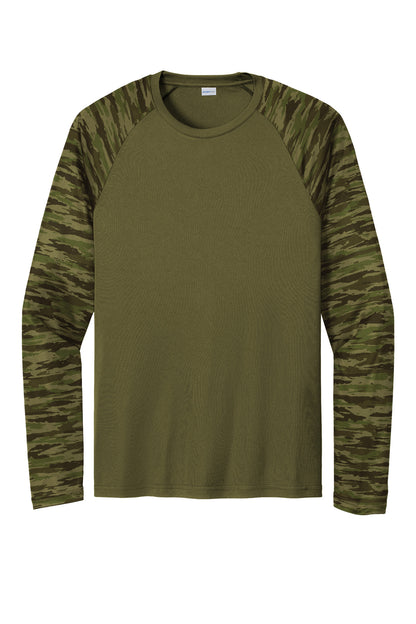 Sport-Tek Drift Camo Colorblock Long Sleeve Tee ST376LS Olive Drab Green