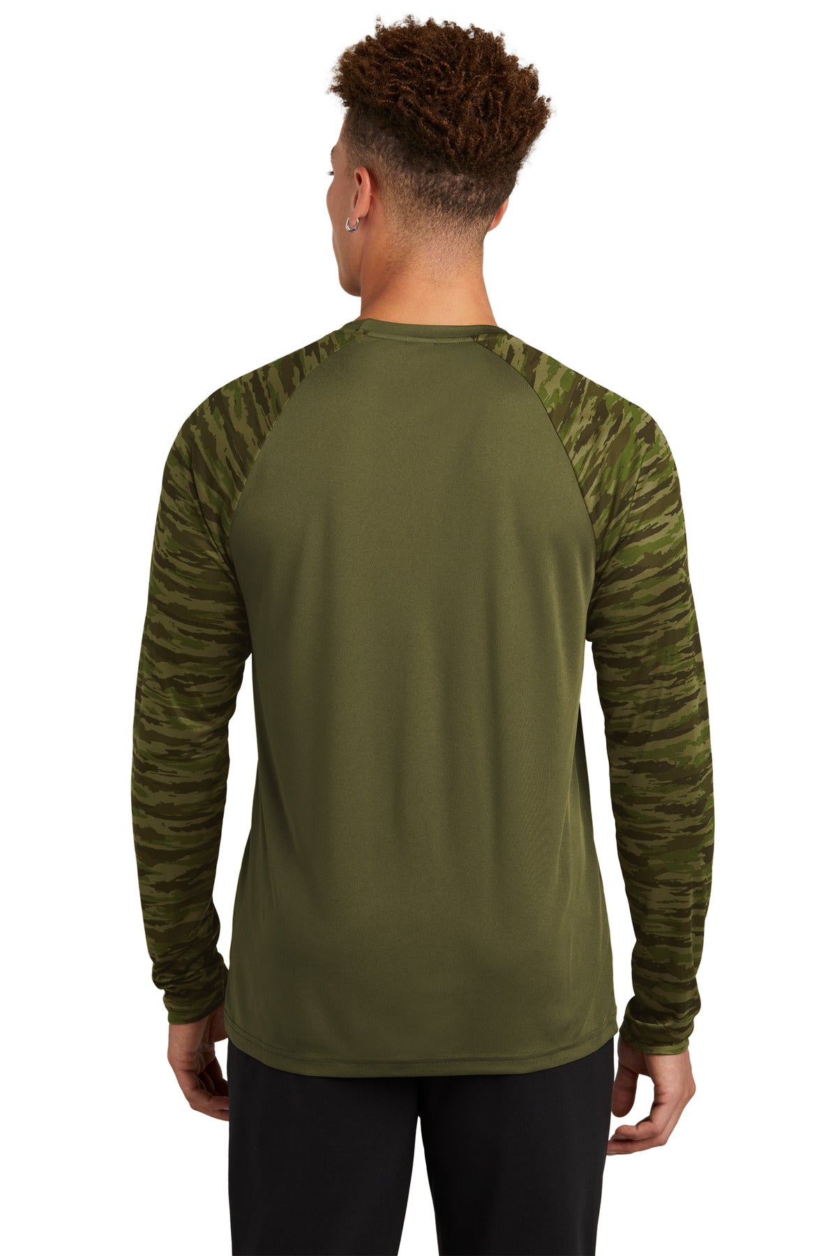 Sport-Tek Drift Camo Colorblock Long Sleeve Tee ST376LS Olive Drab Green