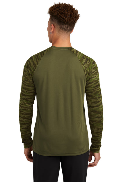 Sport-Tek Drift Camo Colorblock Long Sleeve Tee ST376LS Olive Drab Green