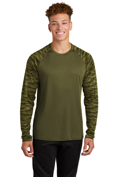 Sport-Tek Drift Camo Colorblock Long Sleeve Tee ST376LS Olive Drab Green