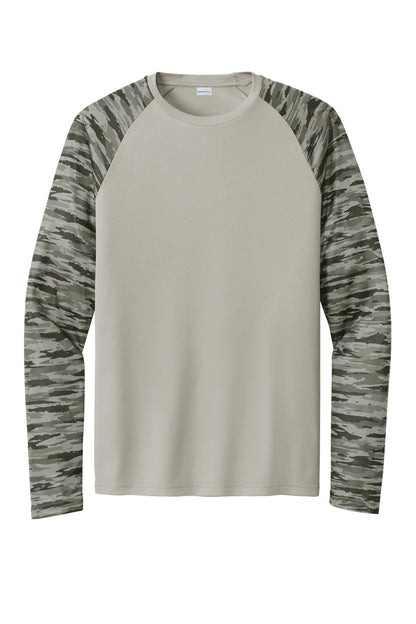 Sport-Tek Drift Camo Colorblock Long Sleeve Tee ST376LS Silver