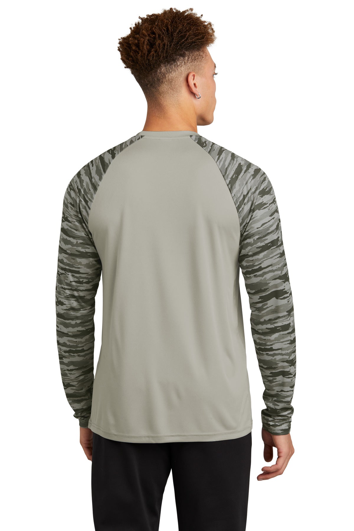 Sport-Tek Drift Camo Colorblock Long Sleeve Tee ST376LS Silver