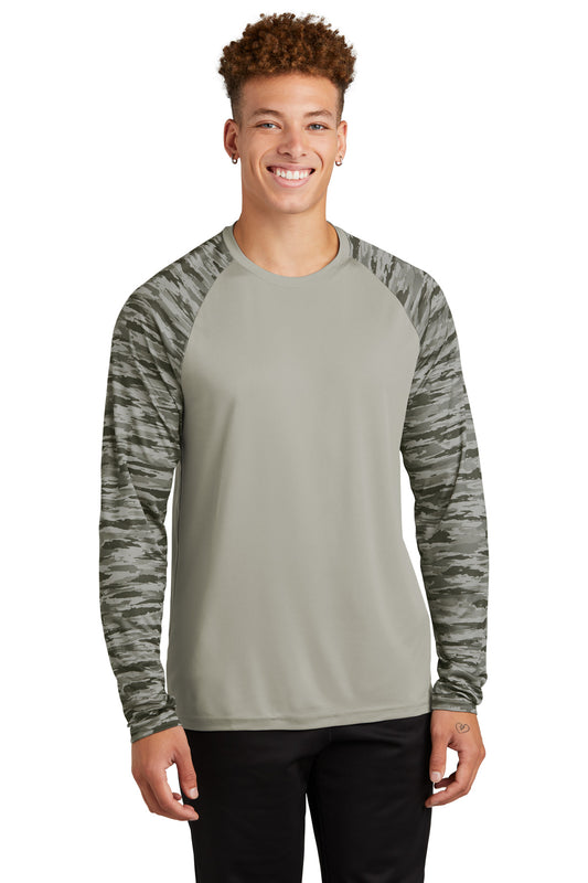 Sport-Tek Drift Camo Colorblock Long Sleeve Tee ST376LS Silver