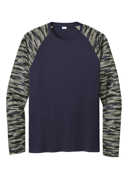 Sport-Tek Drift Camo Colorblock Long Sleeve Tee ST376LS True Navy