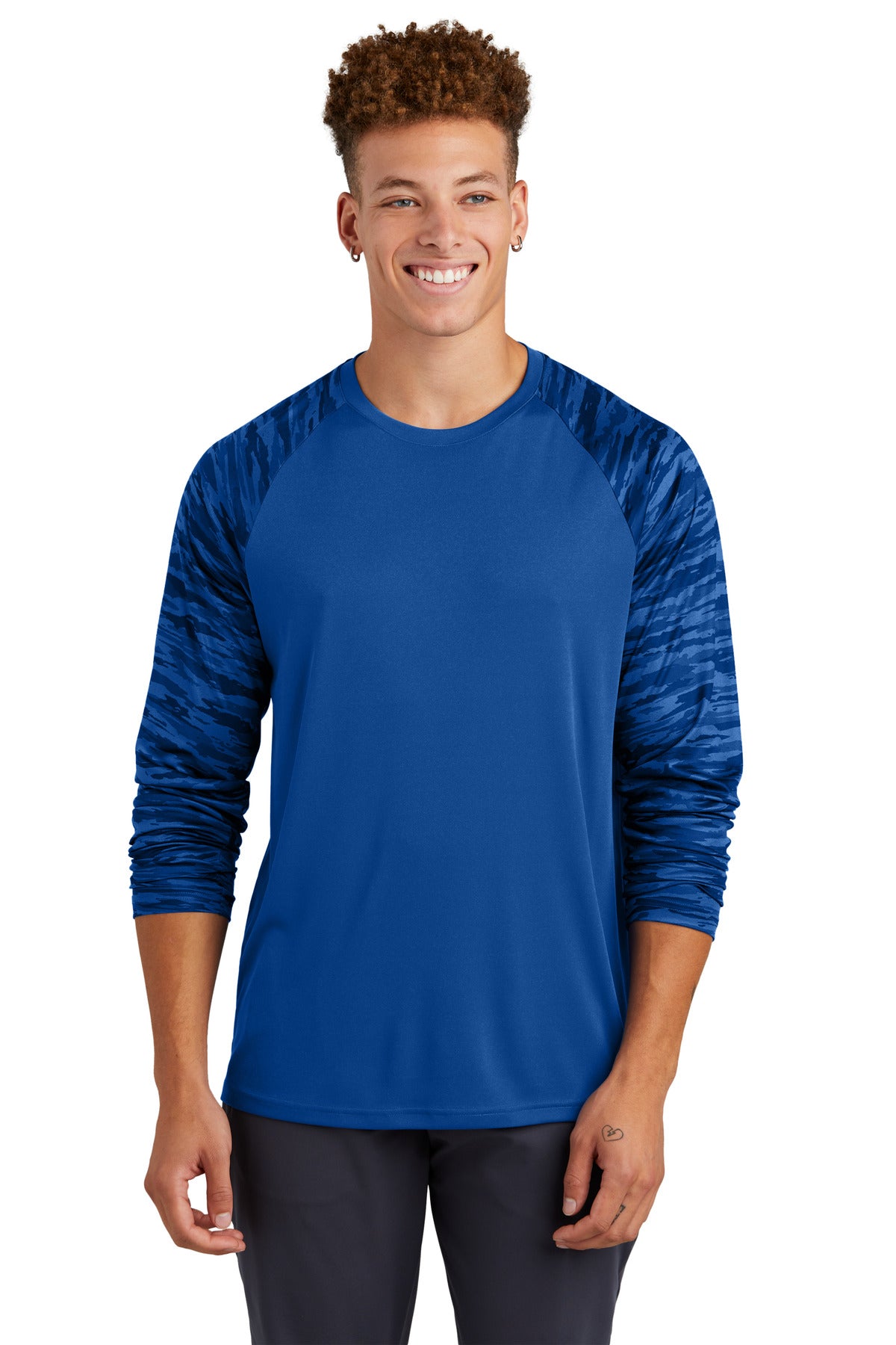 Sport-Tek Drift Camo Colorblock Long Sleeve Tee ST376LS True Royal