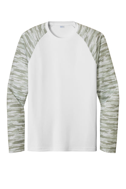 Sport-Tek Drift Camo Colorblock Long Sleeve Tee ST376LS White