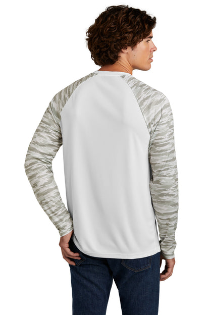 Sport-Tek Drift Camo Colorblock Long Sleeve Tee ST376LS White