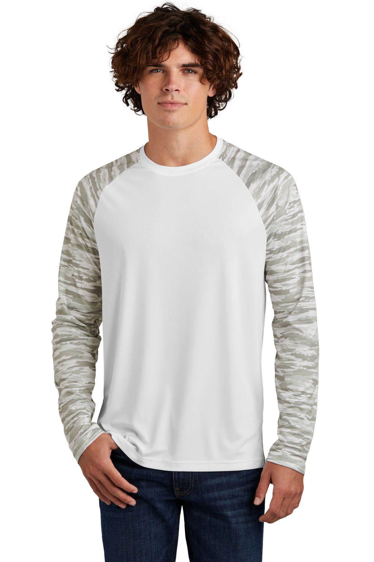 Sport-Tek Drift Camo Colorblock Long Sleeve Tee ST376LS White