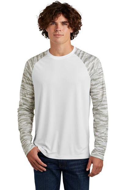 Sport-Tek Drift Camo Colorblock Long Sleeve Tee ST376LS White