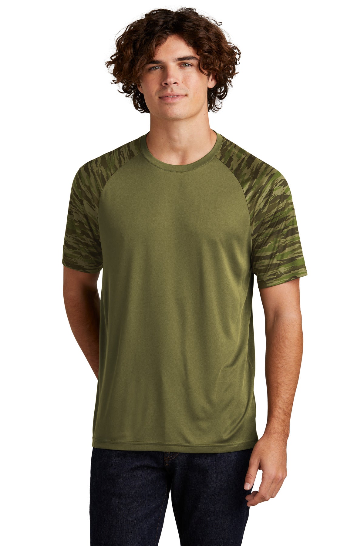 Sport-Tek Drift Camo Colorblock Tee ST376 Olive Drab Green