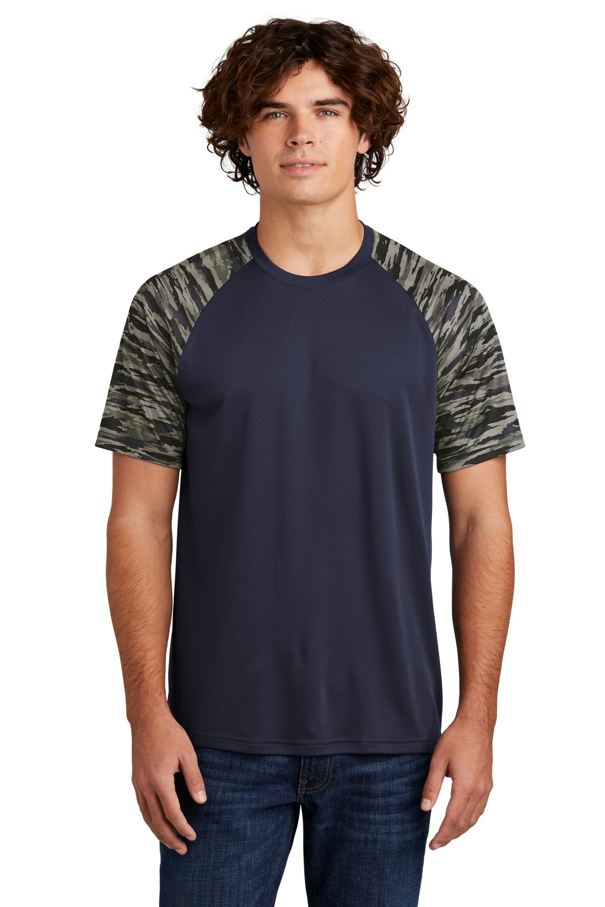 Sport-Tek Drift Camo Colorblock Tee ST376 True Navy