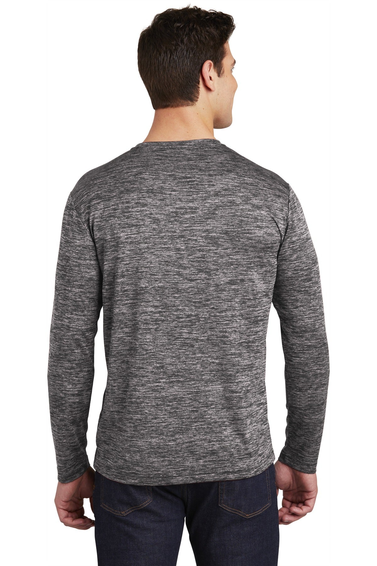 Sport-Tek  PosiCharge  Long Sleeve Electric Heather Tee. ST390LS Black Electric