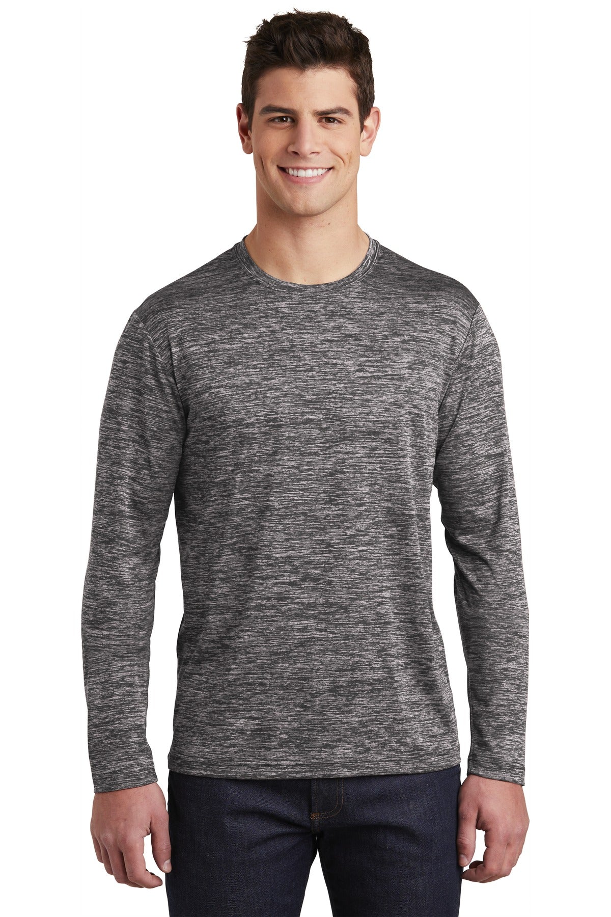 Sport-Tek  PosiCharge  Long Sleeve Electric Heather Tee. ST390LS Black Electric