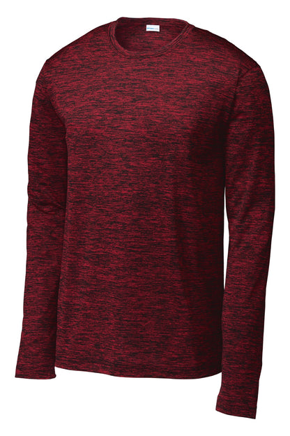 Sport-Tek  PosiCharge  Long Sleeve Electric Heather Tee. ST390LS Deep Red-Black Electric