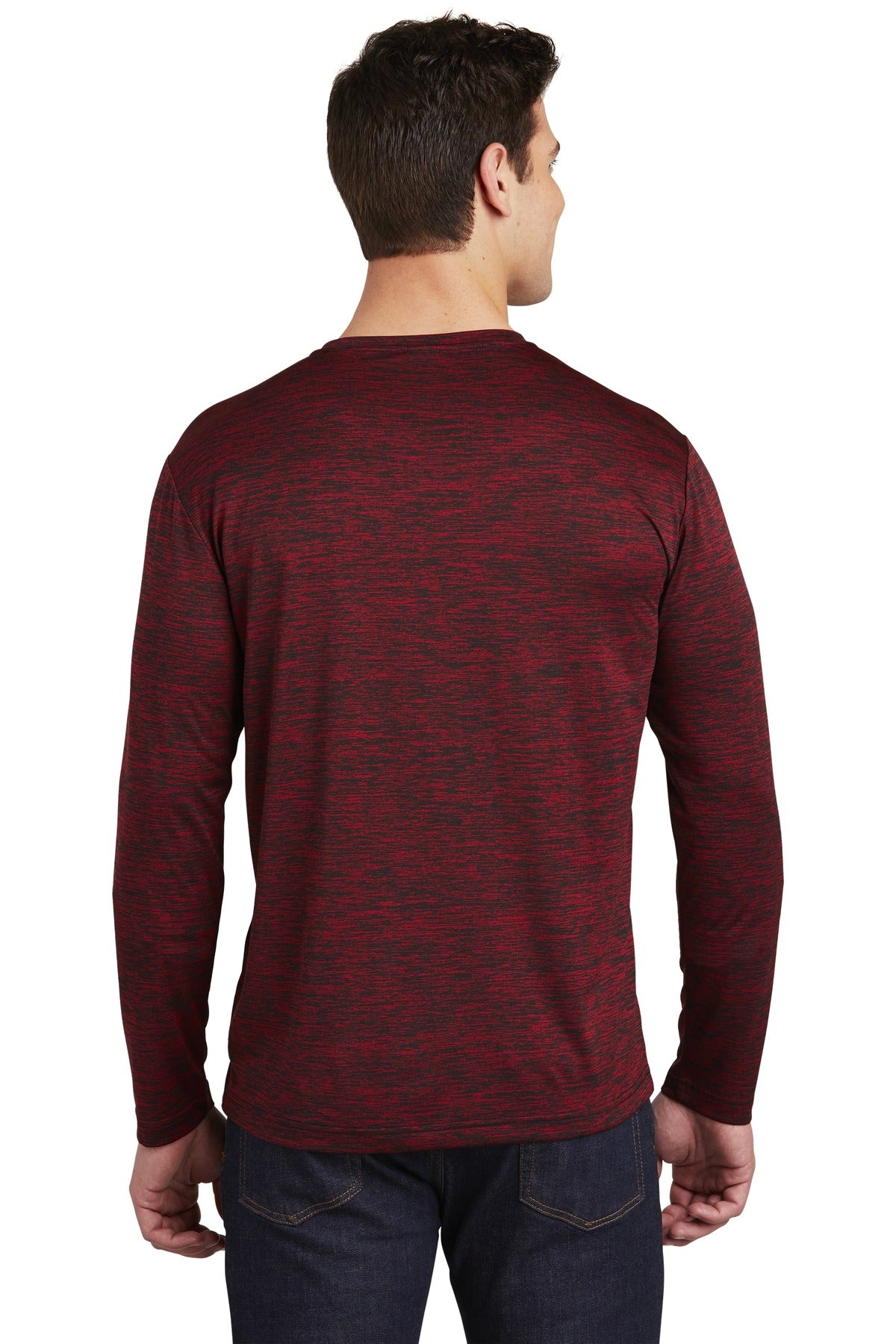 Sport-Tek  PosiCharge  Long Sleeve Electric Heather Tee. ST390LS Deep Red-Black Electric