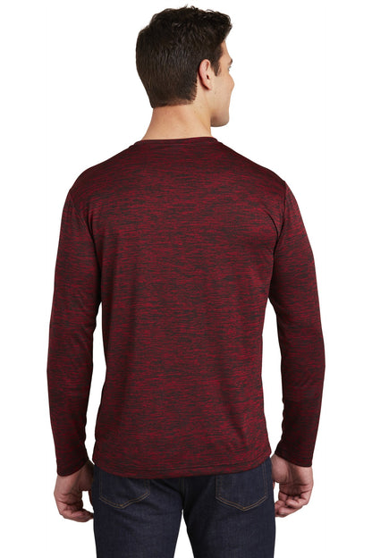 Sport-Tek  PosiCharge  Long Sleeve Electric Heather Tee. ST390LS Deep Red-Black Electric
