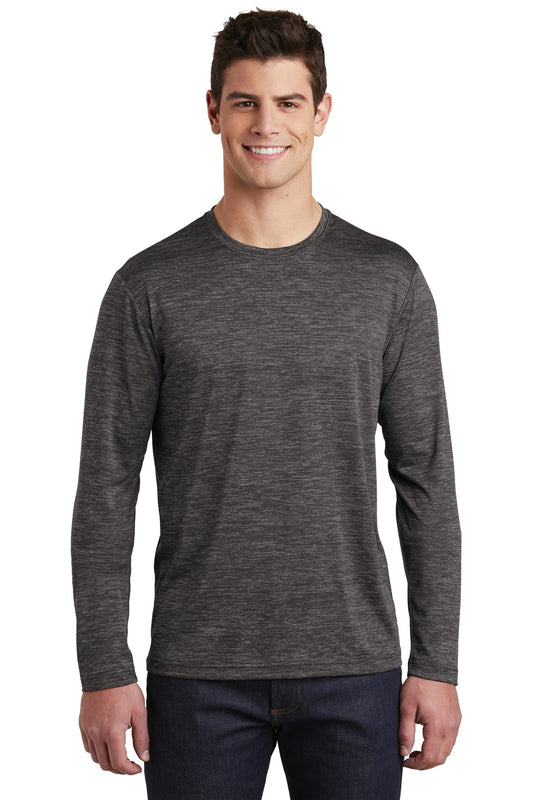 Sport-Tek  PosiCharge  Long Sleeve Electric Heather Tee. ST390LS Grey-Black Electric
