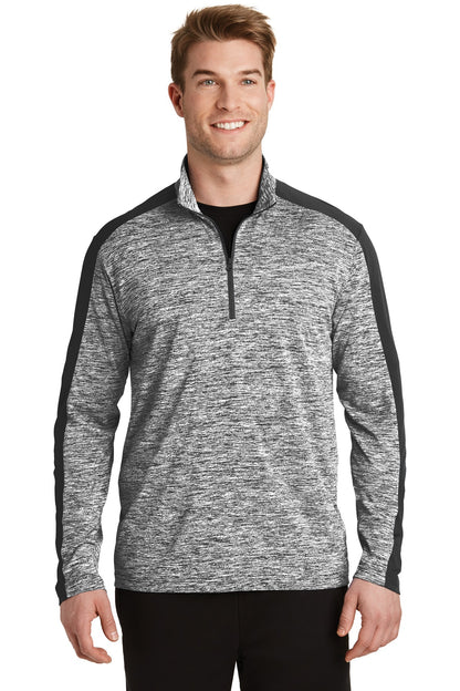 Sport-Tek PosiCharge Electric Heather Colorblock 1/4-Zip Pullover. ST397 Black Electric/ Black