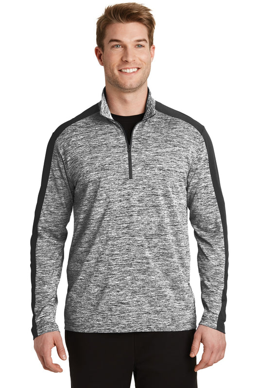 Sport-Tek PosiCharge Electric Heather Colorblock 1/4-Zip Pullover. ST397 Black Electric/ Black