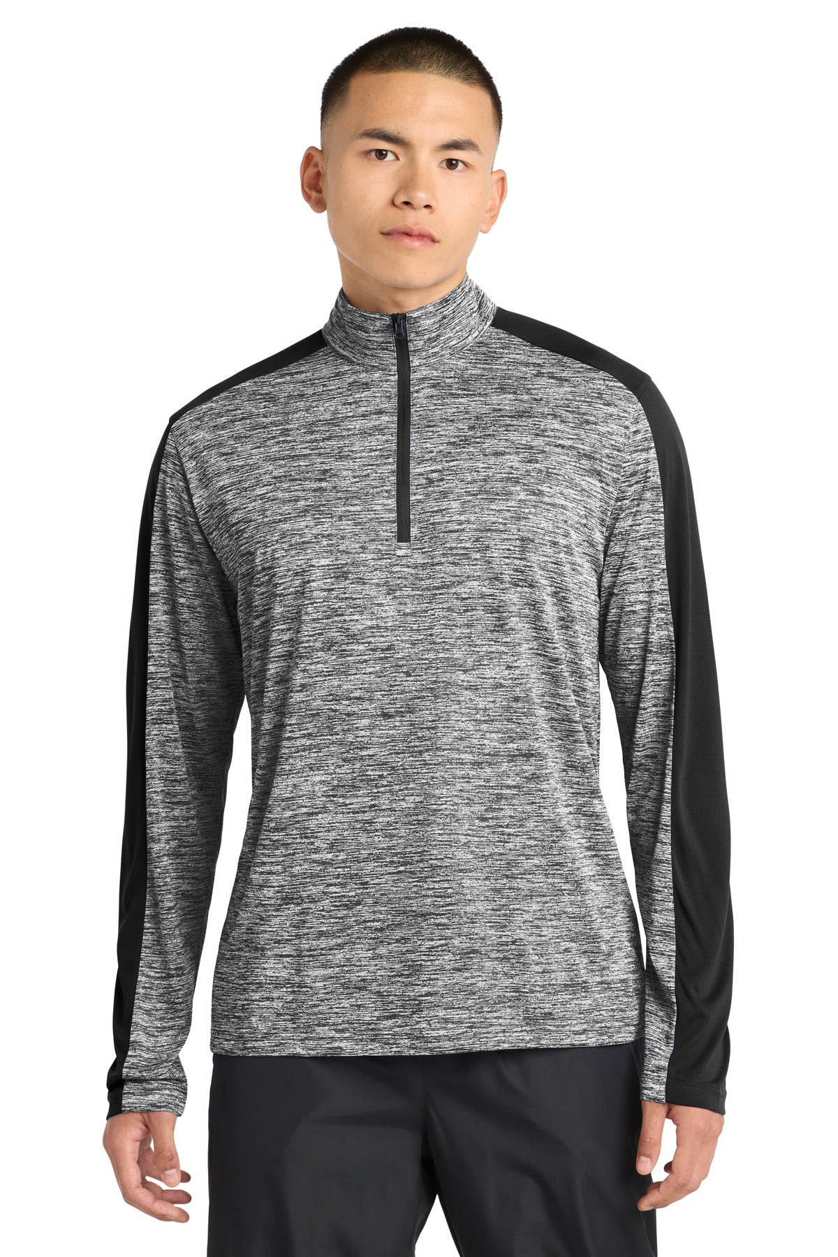 Sport-Tek PosiCharge Electric Heather Colorblock 1/4-Zip Pullover ST397 Black Electric/ Black