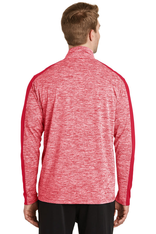 Sport-Tek PosiCharge Electric Heather Colorblock 1/4-Zip Pullover. ST397 Deep Red Electric/ Deep Red