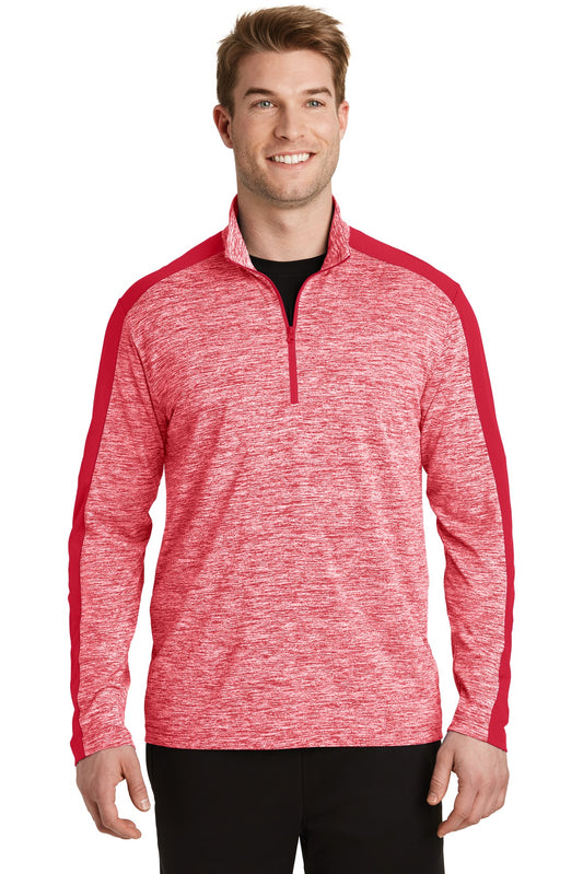 Sport-Tek PosiCharge Electric Heather Colorblock 1/4-Zip Pullover. ST397 Deep Red Electric/ Deep Red