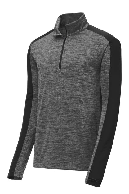 Sport-Tek PosiCharge Electric Heather Colorblock 1/4-Zip Pullover. ST397 Grey-Black Electric/ Black