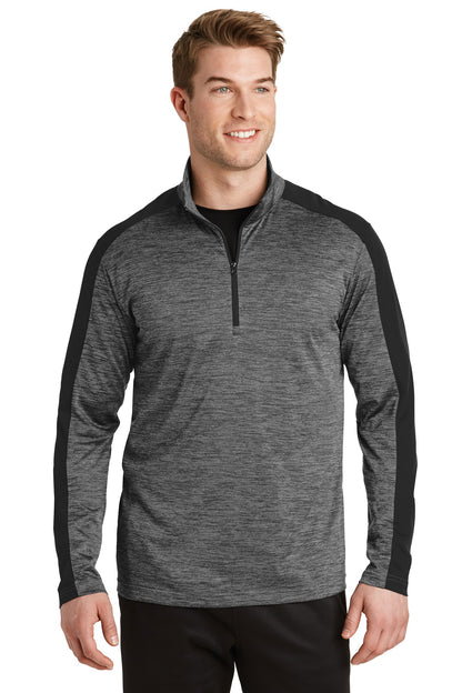Sport-Tek PosiCharge Electric Heather Colorblock 1/4-Zip Pullover. ST397 Grey-Black Electric/ Black