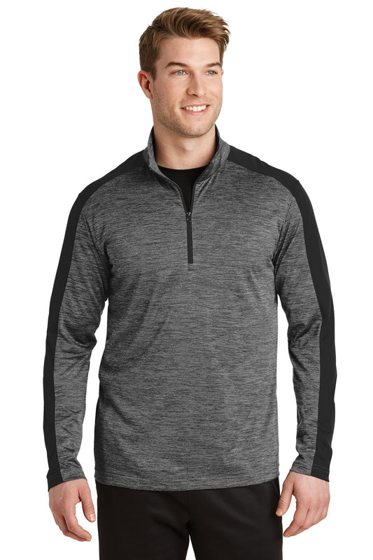 Sport-Tek PosiCharge Electric Heather Colorblock 1/4-Zip Pullover. ST397 Grey-Black Electric/ Black