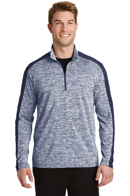 Sport-Tek PosiCharge Electric Heather Colorblock 1/4-Zip Pullover. ST397 True Navy Electric/ True Navy